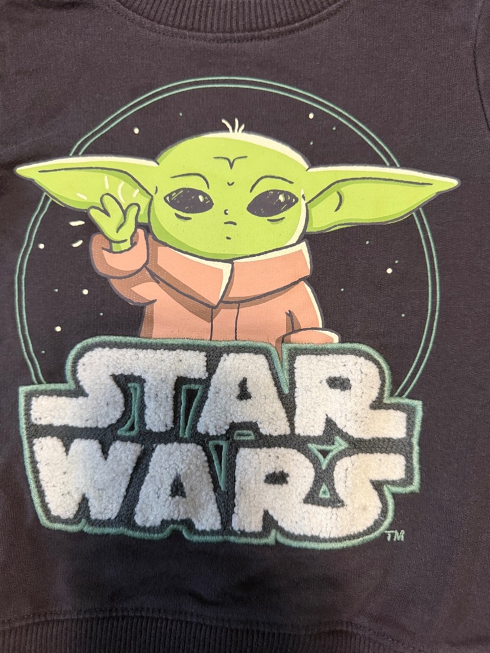 Star Wars Black Kids Sweatshirt with Grogu Green and Cream Logo